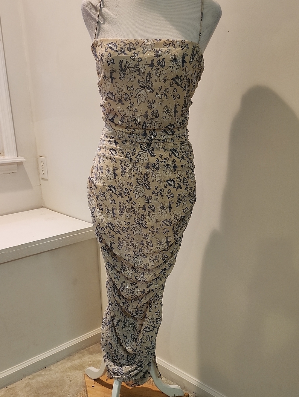 Sabo Drawstring Ruched Maxi Dress Floral Sexy Evening